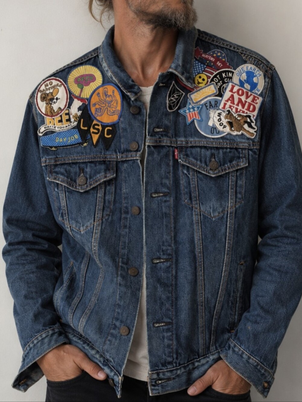 Levis Limited Edition Patched Denim Trucker Jacket Mens Size Large